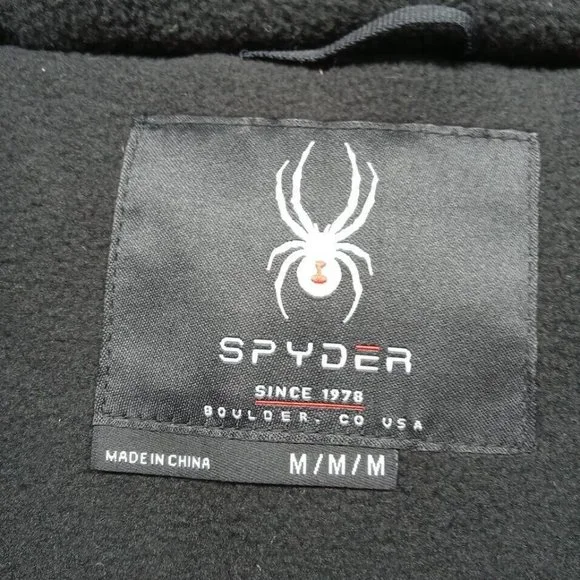 Spyder Coat Mens Medium Black Parka Hooded Waterproof‎ Fleece Lined HydroWeb